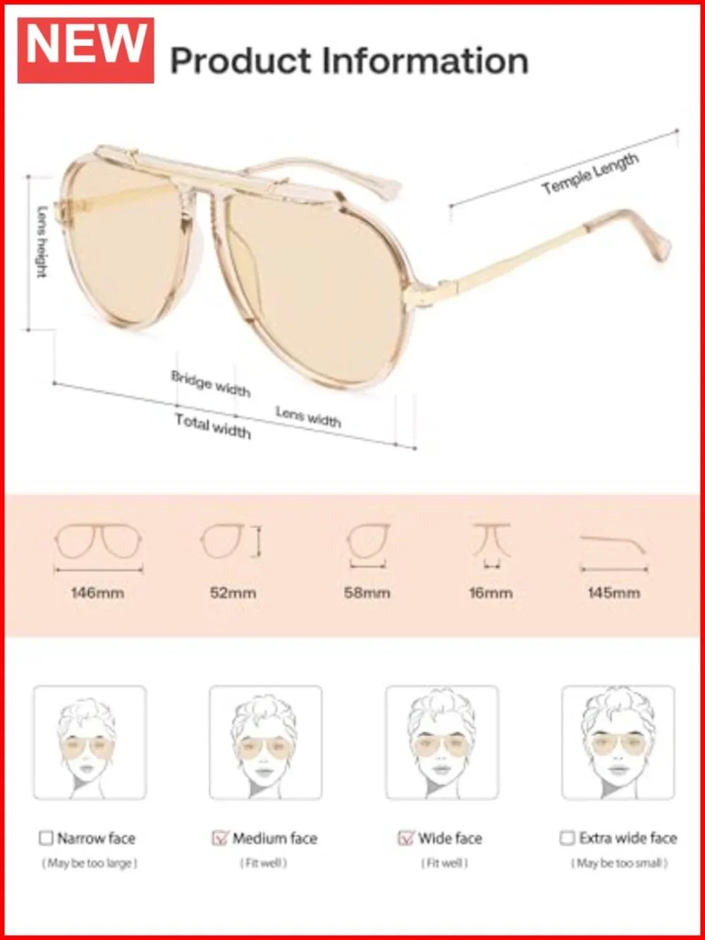 Retro Oversized Square Aviator Sunglasses with UV400 Protection